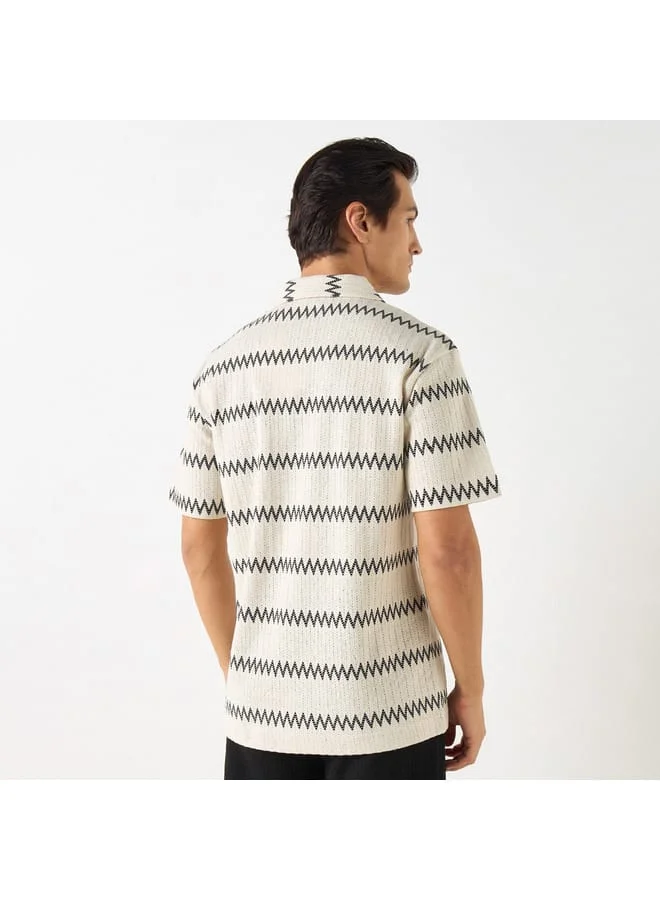 Iconic Iconic Textured Shirt with Camp Collar and Short Sleeves