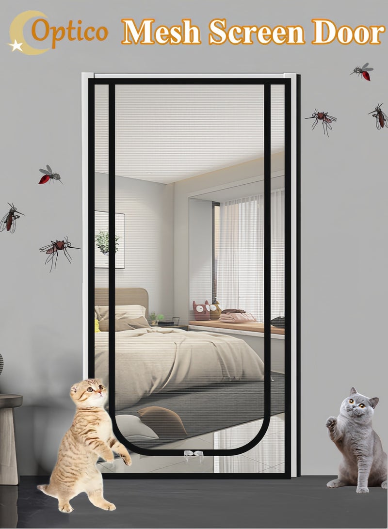 Optico Mesh Screen Door, 100 x 210cm Pet Screen Door Cat Resistant Mesh Screen Door Two Way Zipper Pets Proof Screen Door Pet-Proof Anti-Mosquito Door Curtain for Living Room, Bedroom, Patio, Kitchen - Image 1
