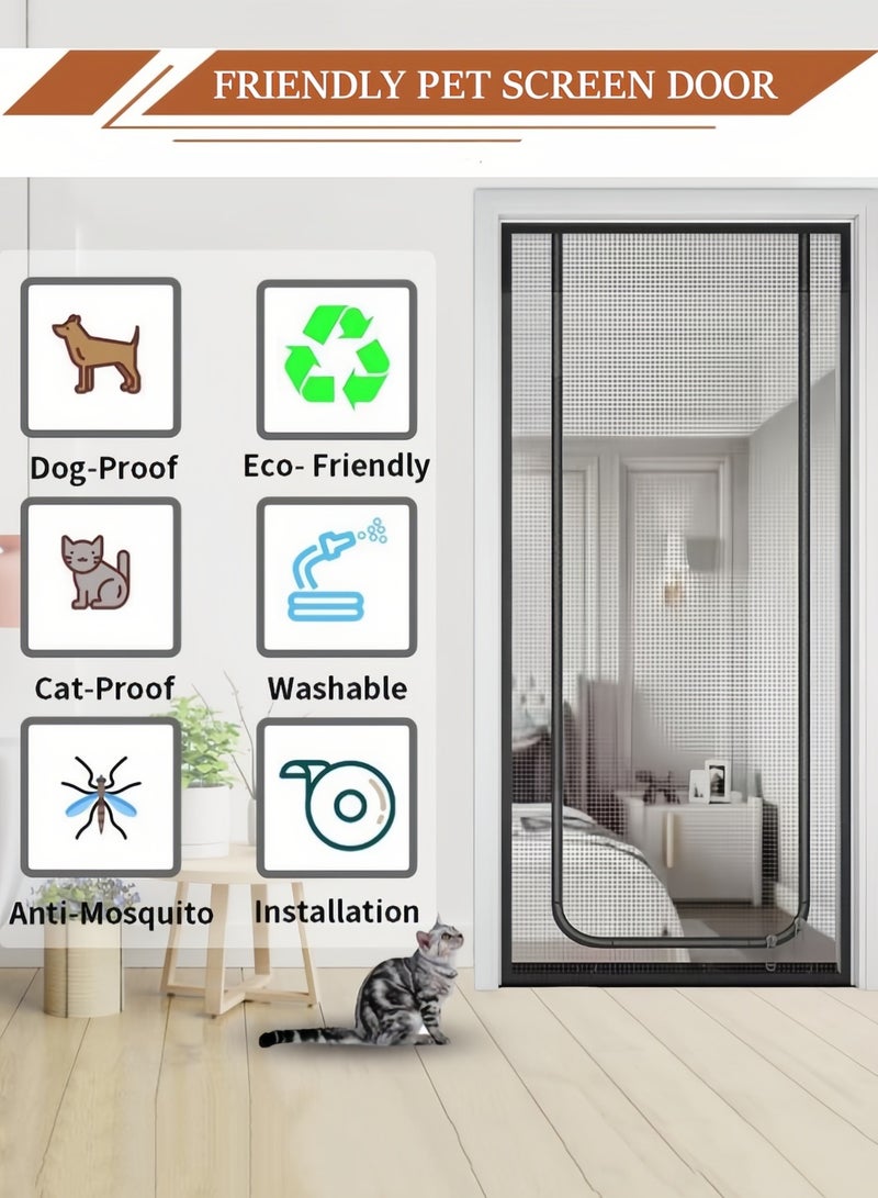Optico Mesh Screen Door, 100 x 210cm Pet Screen Door Cat Resistant Mesh Screen Door Two Way Zipper Pets Proof Screen Door Pet-Proof Anti-Mosquito Door Curtain for Living Room, Bedroom, Patio, Kitchen - Image 3