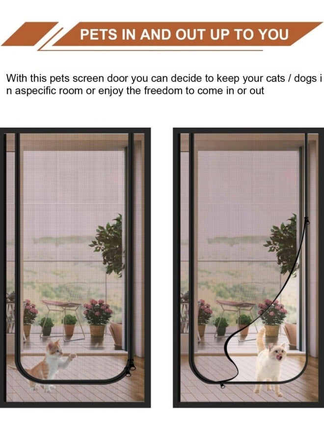Optico Mesh Screen Door, 100 x 210cm Pet Screen Door Cat Resistant Mesh Screen Door Two Way Zipper Pets Proof Screen Door Pet-Proof Anti-Mosquito Door Curtain for Living Room, Bedroom, Patio, Kitchen - Image 4