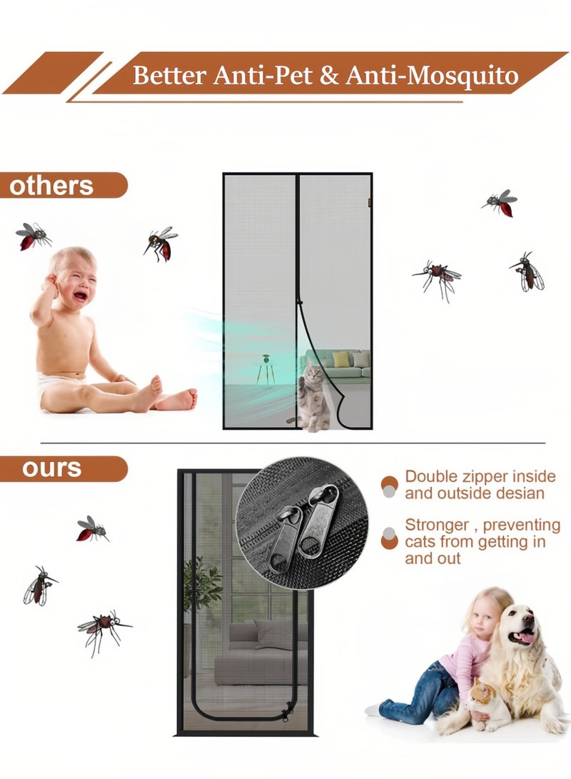 Optico Mesh Screen Door, 100 x 210cm Pet Screen Door Cat Resistant Mesh Screen Door Two Way Zipper Pets Proof Screen Door Pet-Proof Anti-Mosquito Door Curtain for Living Room, Bedroom, Patio, Kitchen - Image 5