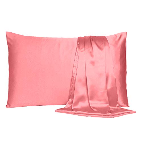 Oussum Satin Silk Pillowcase Pillow Case Covers with Envelop Closure for Hair and Skin Home Bed Decor Set of 2 Pillowcase Free 3 pcs scrunchies (King, Sugar Coral) - Image 3