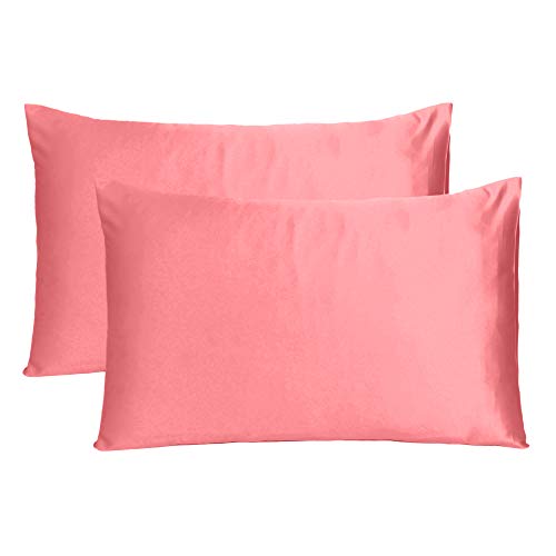 Oussum Satin Silk Pillowcase Pillow Case Covers with Envelop Closure for Hair and Skin Home Bed Decor Set of 2 Pillowcase Free 3 pcs scrunchies (King, Sugar Coral) - Image 2