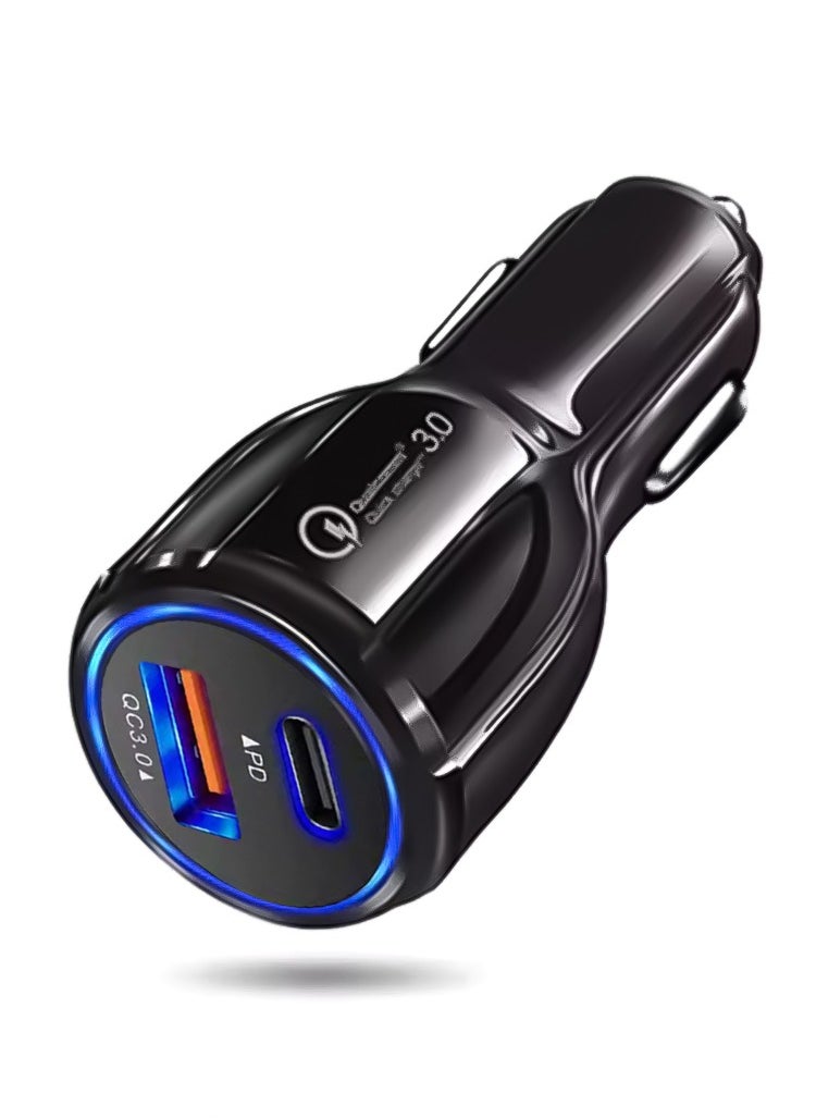 iBRIT 65 Watt Quick Car Charger with (QC 3.0) UAB-A and (PD 20W) USB-C Port, iBRIT IBQKCCHA Car Changer - Black  - Image 1