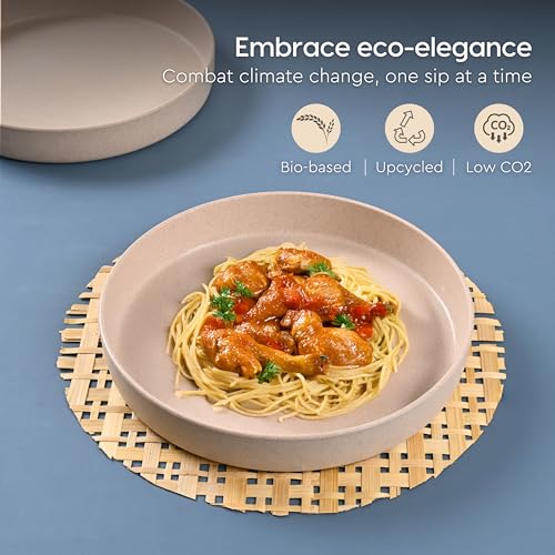 Eha Earth Friendly Verde Round Plates | Set of 4 | 8 inch | Made with Rice Husk Biocomposite | Breakfast Plates | Unbreakable Dinner Plates Set | Microwave Safe | Sand Castle - Image 3