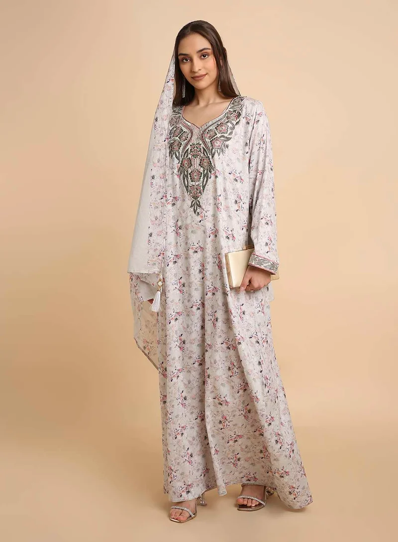 HANA & SARA Ethnic Style Arabic Mukhawar Jalabiya in Pure Giza Silk Cotton Dress with Head Scarf for Women's
