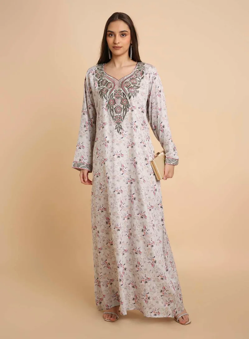 HANA & SARA Ethnic Style Arabic Mukhawar Jalabiya in Pure Giza Silk Cotton Dress with Head Scarf for Women's