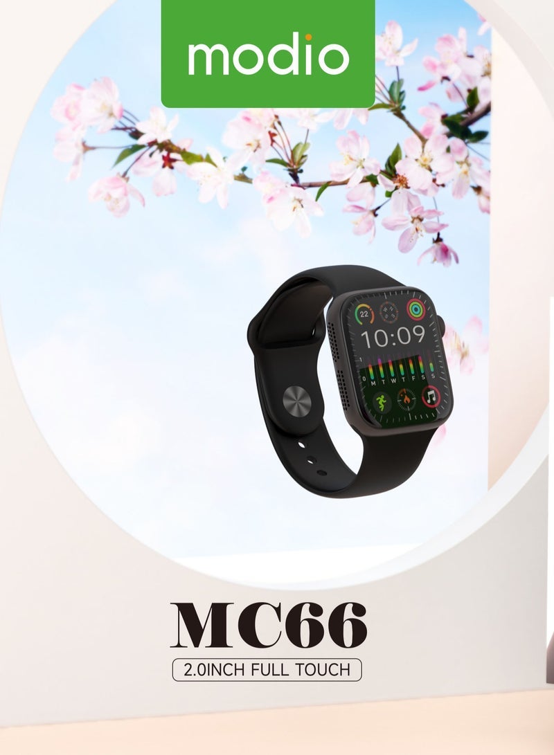 Modio MC66 Smartwatch with 2.0-Inch Full Touch Display in Black – Sleek and Stylish Design for Ladies and Gents, Advanced Fitness & Health Tracking, Real-Time Notifications, Long Battery Life, Magnetic Charging Cable, Compatible with Android & iOS - Image 4