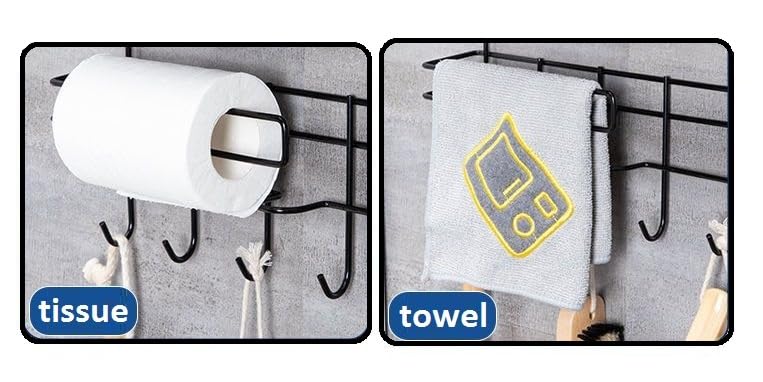 ZURATO Multipurpose Wall Mounted Towel, Tissue roll Holder for Kitchen and Bathroom with 5 Hooks Storage Organizer Rack for Clothes, Keys Spatula Ladle and Accessories Hanging - Image 3