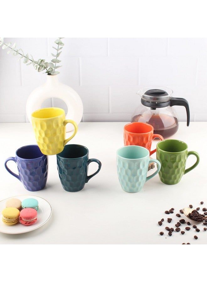 Anwaliya Crystal Ceramic Coffee Mug Set of 6 (280ml) Handcrafted Design Tea Cups Stackable, Chip Resistant, Large Serving Green Tea Cups, Fortuna (Color May Vary) - Image 1