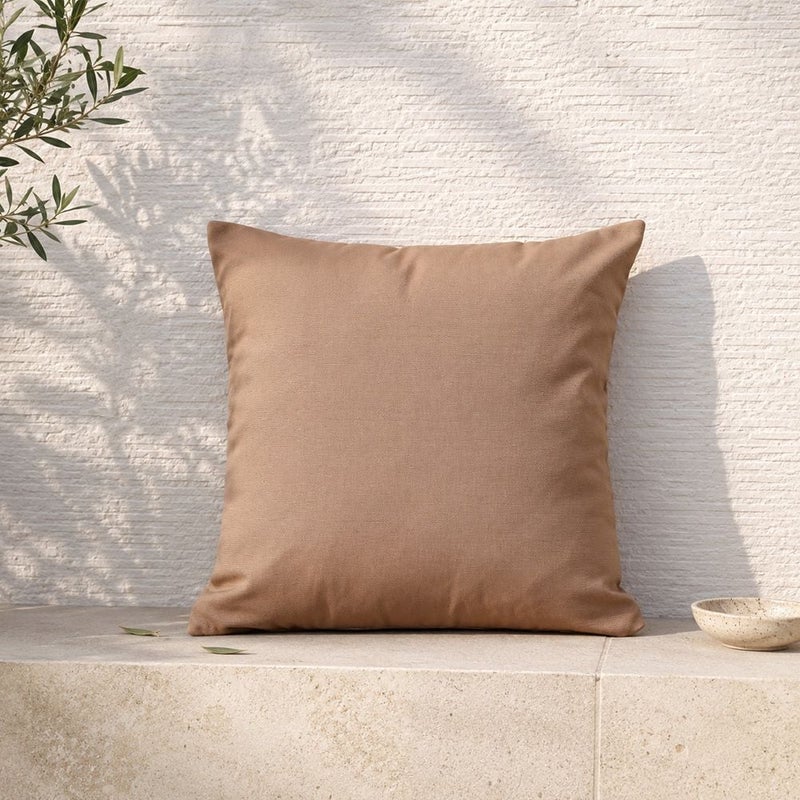 DANUBE HOME Toss Pillow With Zipper Without Piping 45X45Cm - Solid Brown, Sleek Zippered Toss Pillow, 100% Polyester Fabric, For Outdoor Sofas And Balcony Chairs - Image 1