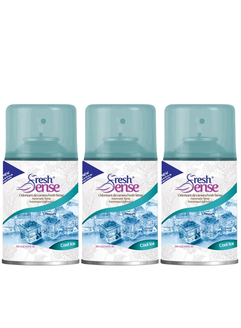 Fresh Sense COOL ICE Refill - PACK of 3 x 260ml - Automatic Spray Auto Spray Air Freshener for Home Bathroom Toilet Office Neutralizes Bad Odors FRESH SENSE - Image 1