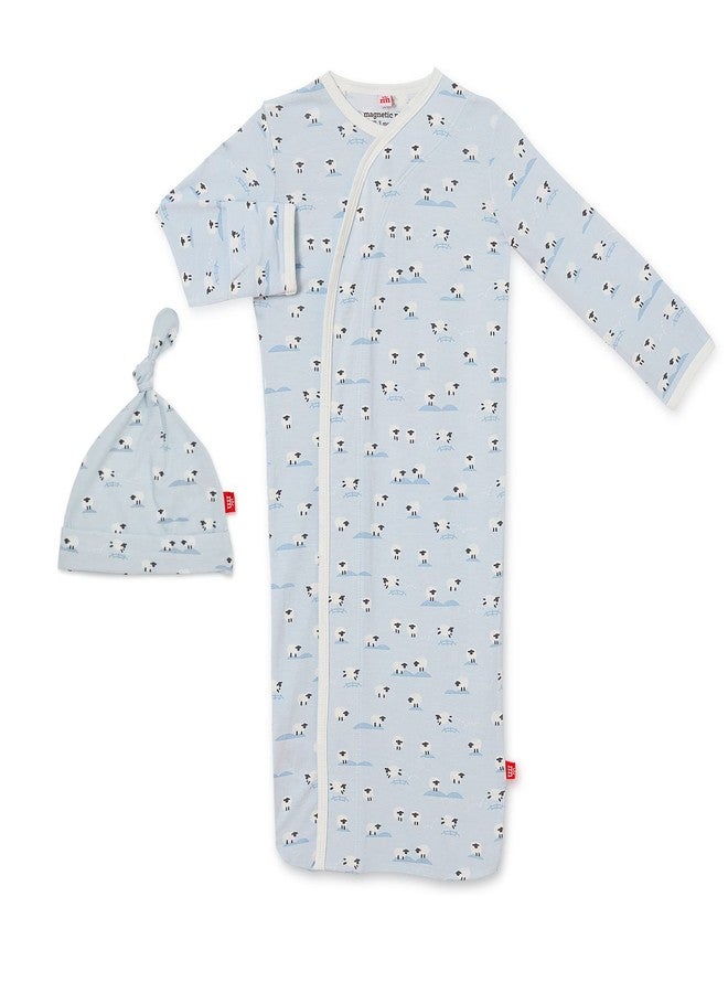 Magnetic Me Modal Newborn Sleeper Gown & Hat Set | Silky Soft Modal Fabric Sleep Sack | Baa Baa Baby Blue | 0-3 Months - Image 1