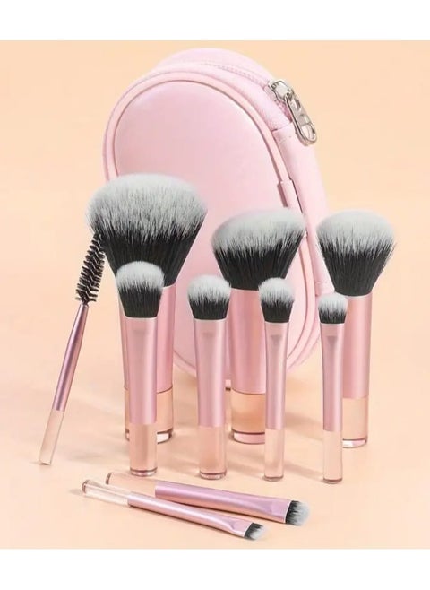 10-Piece Classic Multifunctional Makeup Brushes Set With Cosmetic Bag, Synthetic Bristles For Foundation, Powder, Blush, Eye Shadow Application, Portable For Travel