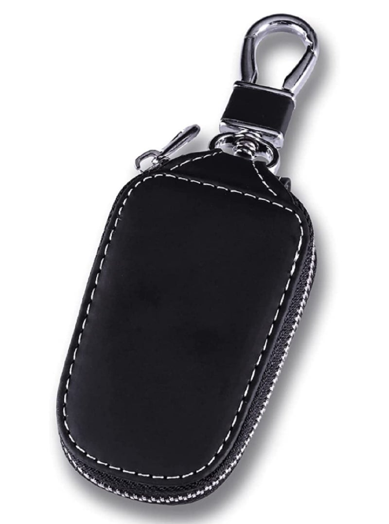 CONTACTS PU Leather Car Remote Key Case | Smart Protection Key Holder for Car Key | Key Chain Bag | Auto Remote Keyring Wallet (Black)……… - Image 1