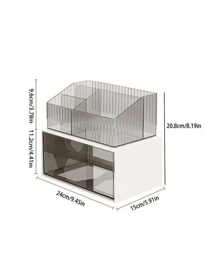 A Two Layer Desktop Cosmetics Storage Box White With Transparent Drawer Design For Skincare Products And Makeup Brushes Dressing Table Organizer - Image 3