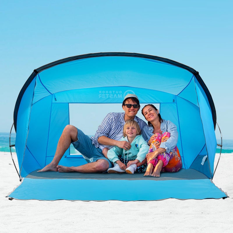 OutdoorMaster Beach Tent for 3-4 Person - Easy Setup and Portable Beach Shade Sun Shelter Canopy with UPF 50+ UV Protection Removable Skylight Family Size - Blue - Image 1