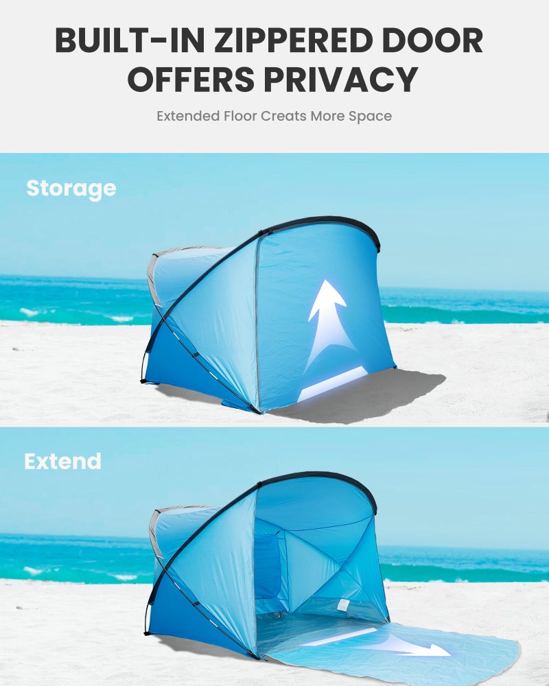 OutdoorMaster Beach Tent for 3-4 Person - Easy Setup and Portable Beach Shade Sun Shelter Canopy with UPF 50+ UV Protection Removable Skylight Family Size - Blue - Image 4