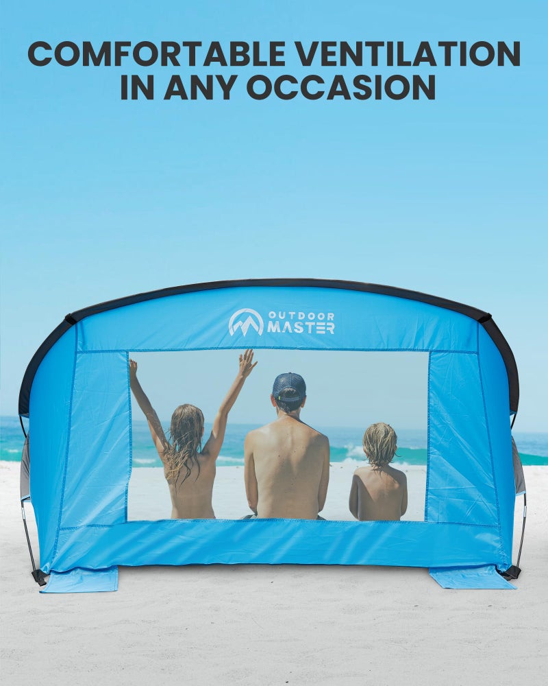 OutdoorMaster Beach Tent for 3-4 Person - Easy Setup and Portable Beach Shade Sun Shelter Canopy with UPF 50+ UV Protection Removable Skylight Family Size - Blue - Image 5