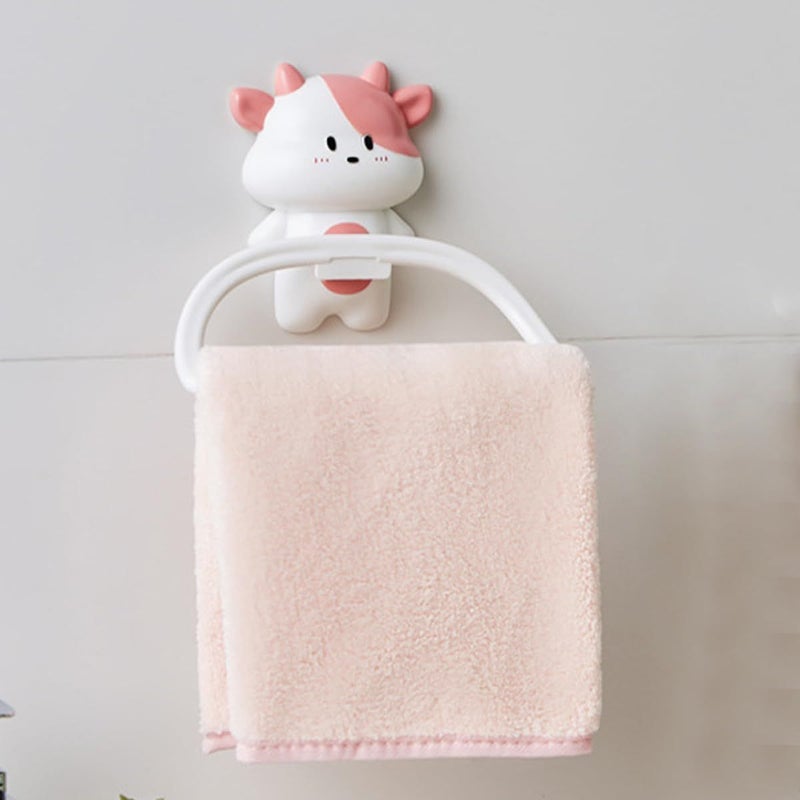 Pink Cow Towel Holder With Suction Cup No Drilling Shelf For Bathroom Kitchen - Image 5