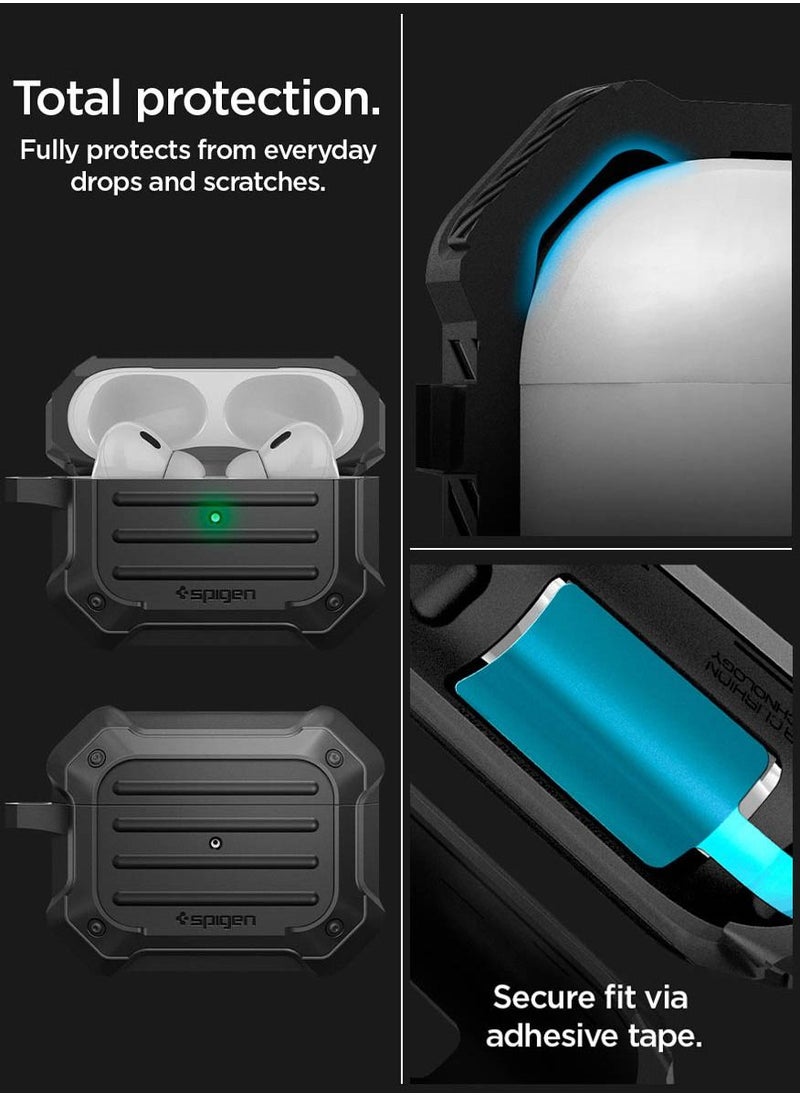 Spigen - Tough Armor Mag Fit Airpods Pro 2 Case Cover (2nd Generation) with MagSafe Compatible Magnets Embedded & Keychain - Black - Image 1
