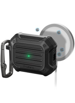Tough Armor Mag Fit Airpods Pro 2 Case Cover (2nd Generation) with MagSafe Compatible Magnets Embedded & Keychain - Black