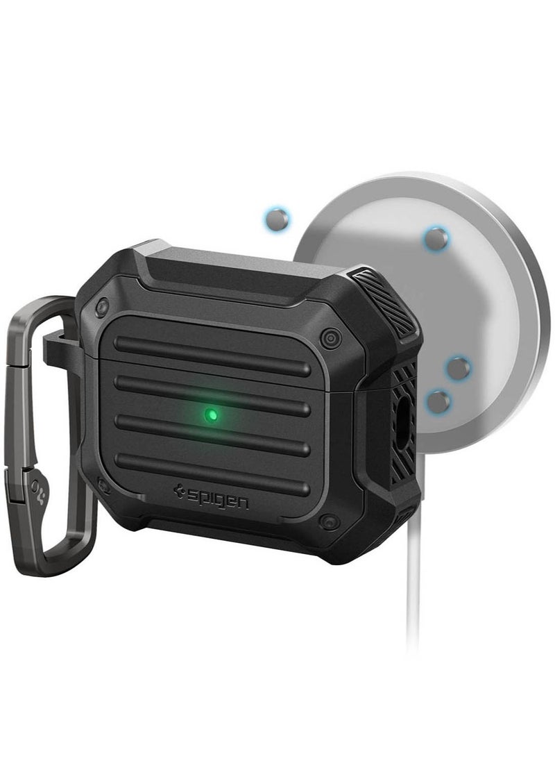 Spigen - Tough Armor Mag Fit Airpods Pro 2 Case Cover (2nd Generation) with MagSafe Compatible Magnets Embedded & Keychain - Black - Image 1