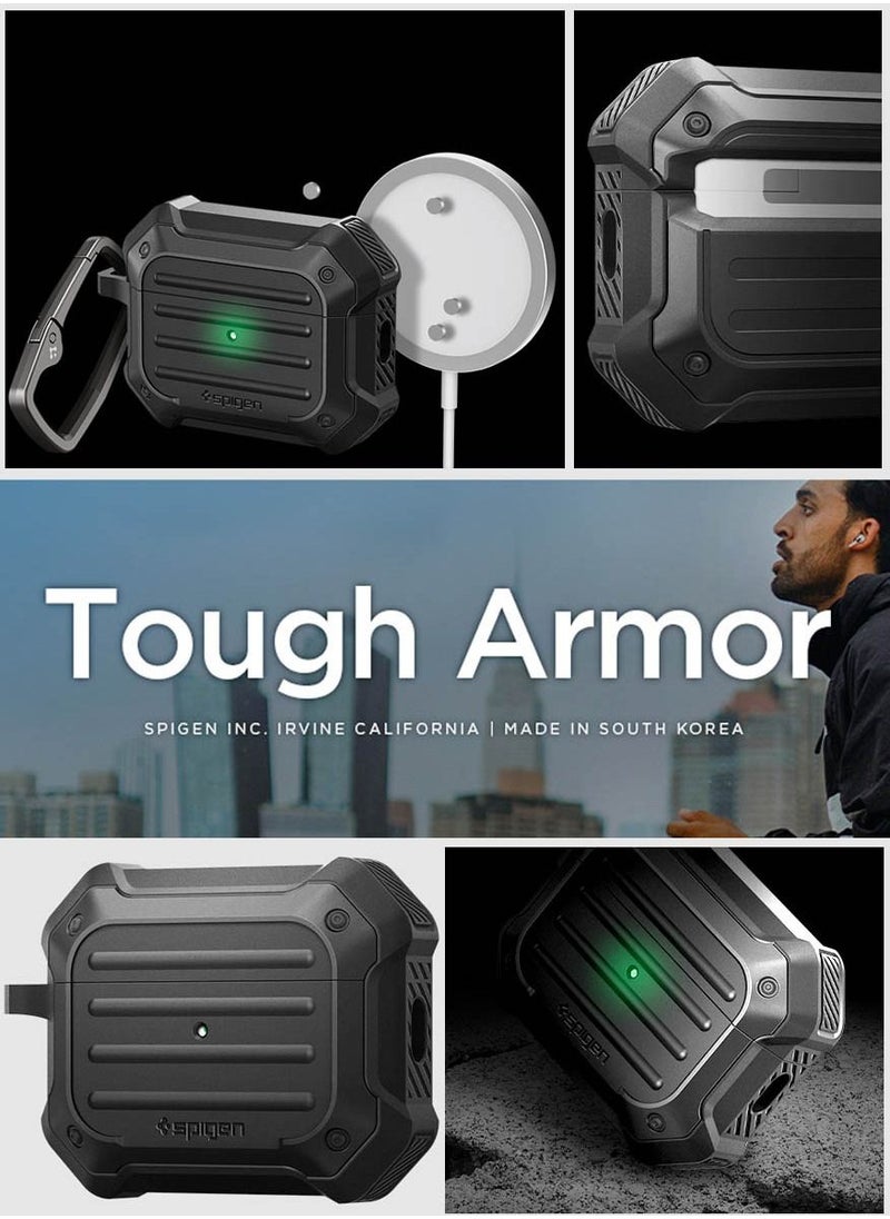 Spigen - Tough Armor Mag Fit Airpods Pro 2 Case Cover (2nd Generation) with MagSafe Compatible Magnets Embedded & Keychain - Black - Image 1