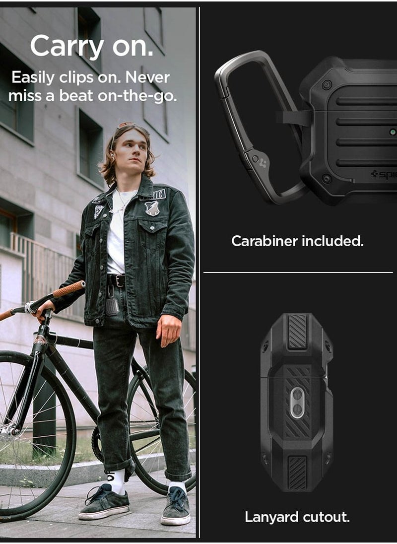 Spigen - Tough Armor Mag Fit Airpods Pro 2 Case Cover (2nd Generation) with MagSafe Compatible Magnets Embedded & Keychain - Black - Image 1