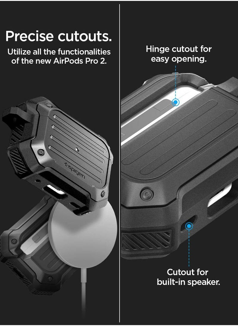 Spigen - Tough Armor Mag Fit Airpods Pro 2 Case Cover (2nd Generation) with MagSafe Compatible Magnets Embedded & Keychain - Black - Image 1