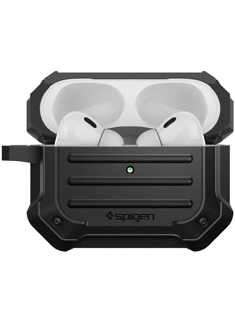 Spigen - Tough Armor Mag Fit Airpods Pro 2 Case Cover (2nd Generation) with MagSafe Compatible Magnets Embedded & Keychain - Black - Image 1