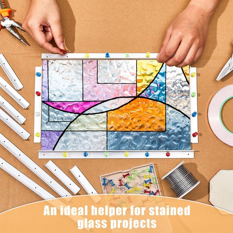 Spakon 12 Pieces Layout Block System 12 Inch 6 Inch 3 Inch for Stained Glass Panels with 60 Mix Color Push Pins Stain Glass Tools and Supplies, 3 Sizes - Image 4
