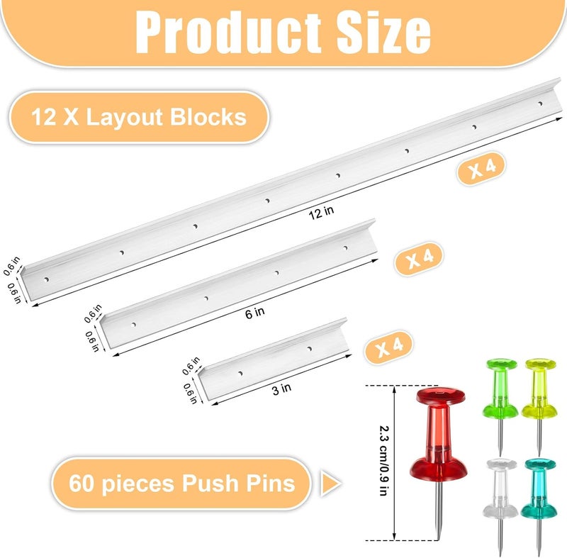 Spakon 12 Pieces Layout Block System 12 Inch 6 Inch 3 Inch for Stained Glass Panels with 60 Mix Color Push Pins Stain Glass Tools and Supplies, 3 Sizes - Image 2