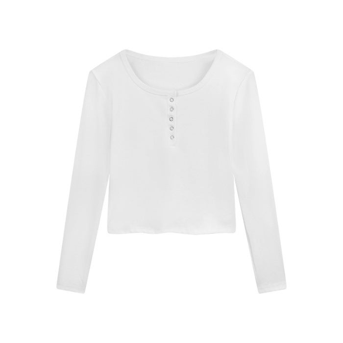 American Retro White Long-Sleeved T-Shirt Women'S Inner Wear Slim Slimming Short Top Long-Sleeved Bottoming Shirt - Image 1