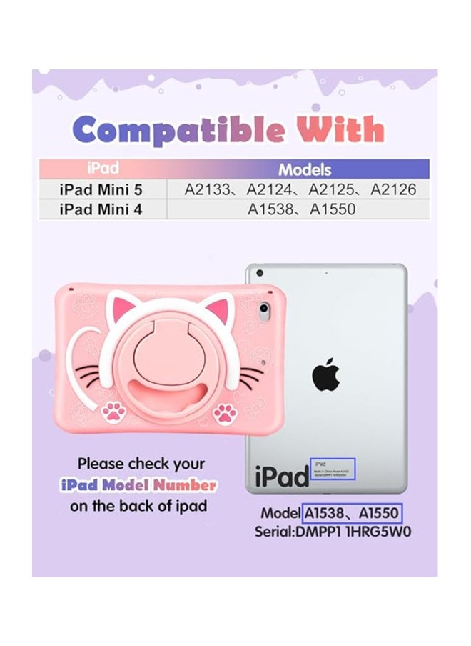 OCTOBER for iPad Mini 4/5 Case 7.9 Inch Girls Cute Cat Kawaii Cover Girly 3D Cartoon Women Kitten with Rotating Handle Stand u0026 Strap Soft Silicone Funda for Apple iPad Mini 5th/4th Gen Cases  - Image 2