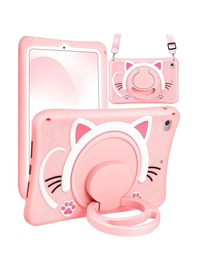 OCTOBER for iPad Mini 4/5 Case 7.9 Inch Girls Cute Cat Kawaii Cover Girly 3D Cartoon Women Kitten with Rotating Handle Stand u0026 Strap Soft Silicone Funda for Apple iPad Mini 5th/4th Gen Cases  - Image 1
