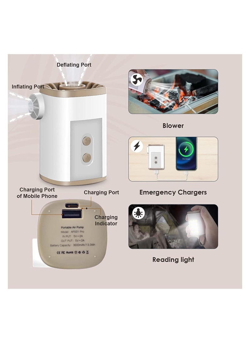 SYOSI - Electric Portable Air Pump - with 3600mAh Battery - Lightweight Mini Air Pump + Vacuum Pump + Camping Lights. Suitable for Outdoor Hiking Travel Camping Accessorie - Image 1