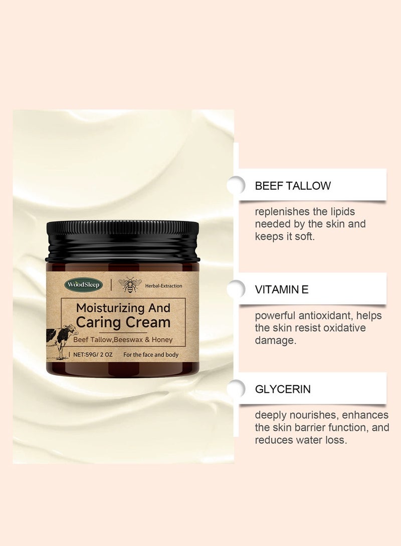 وودسليب بلسم شحم البقر والعسل - شحم البقر للبشرة مع شحم البقر وشمع العسل والعسل، مرطب ومُعتني ومضاد للشيخوخة، كريم وجه من شحم البقر الذي يتغذى على العشب (2 أونصة) - Image 2