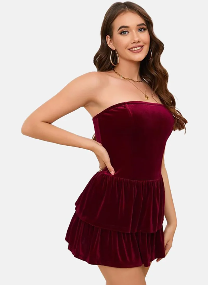 YUNIQEE Red Solid Sleeveless Off-shoulder Mini Fit & Flare Dress