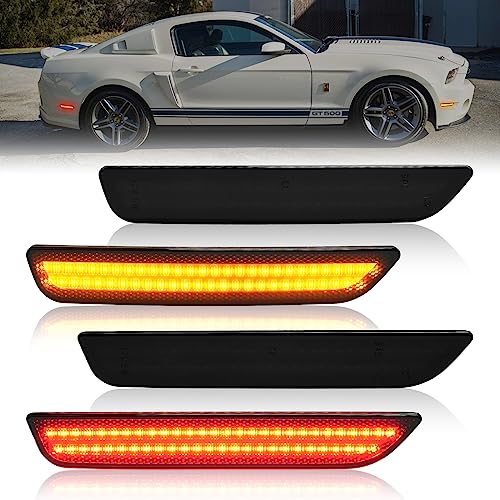 NEIFILES LED Side Marker Lights Compatible with Ford Mustang 2010 2011 2012 2013 2014 Front Rear Smoked Lens Fender Bumper Lamps Pack of 4 - Image 1
