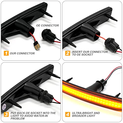 NEIFILES LED Side Marker Lights Compatible with Ford Mustang 2010 2011 2012 2013 2014 Front Rear Smoked Lens Fender Bumper Lamps Pack of 4 - Image 3