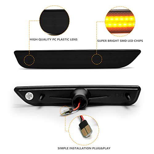 NEIFILES LED Side Marker Lights Compatible with Ford Mustang 2010 2011 2012 2013 2014 Front Rear Smoked Lens Fender Bumper Lamps Pack of 4 - Image 4