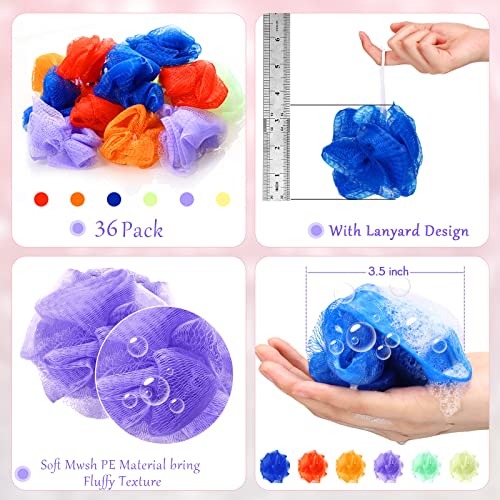 Raiten 36 Pack Mini Shower Loofah Bulk Small Bath Sponge Assorted Colors Exfoliating Mesh Loofah Sponge Travel Shower Puff Colorful Bath Pouf Body Wash Multi Color Bath Scrubber for Women - Image 2