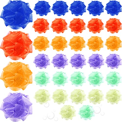 Raiten 36 Pack Mini Shower Loofah Bulk Small Bath Sponge Assorted Colors Exfoliating Mesh Loofah Sponge Travel Shower Puff Colorful Bath Pouf Body Wash Multi Color Bath Scrubber for Women - Image 1