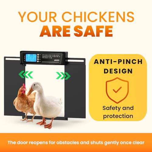 OKKÖBI Extra Large Automatic Chicken Coop Door Solar Powered with Remote - LCD Display, Light Sensor, Timer & Anti-Pinch Function – 11.3" x 8.7" Door Opening – 5-Year Protection – Black – by Okköbi - Image 4