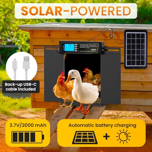 OKKÖBI Extra Large Automatic Chicken Coop Door Solar Powered with Remote - LCD Display, Light Sensor, Timer & Anti-Pinch Function – 11.3" x 8.7" Door Opening – 5-Year Protection – Black – by Okköbi - Image 3