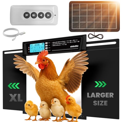 OKKÖBI Extra Large Automatic Chicken Coop Door Solar Powered with Remote - LCD Display, Light Sensor, Timer & Anti-Pinch Function – 11.3" x 8.7" Door Opening – 5-Year Protection – Black – by Okköbi - Image 1