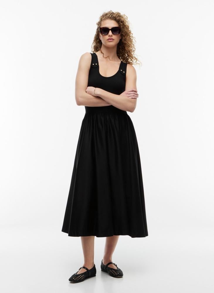TOMMY HILFIGER Gold-Tone Button Slim Mixed Midi Dress - Image 1