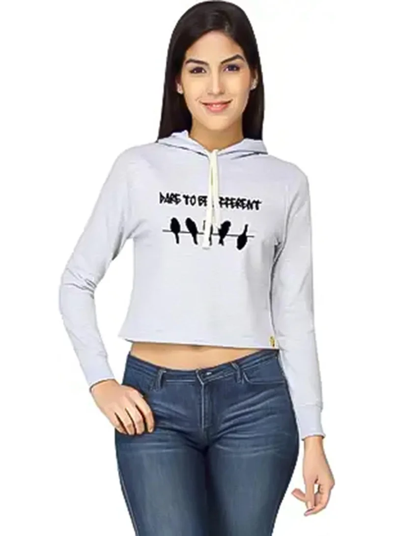 Women's Light Grey To-Be-Different Print Crop Hoodie