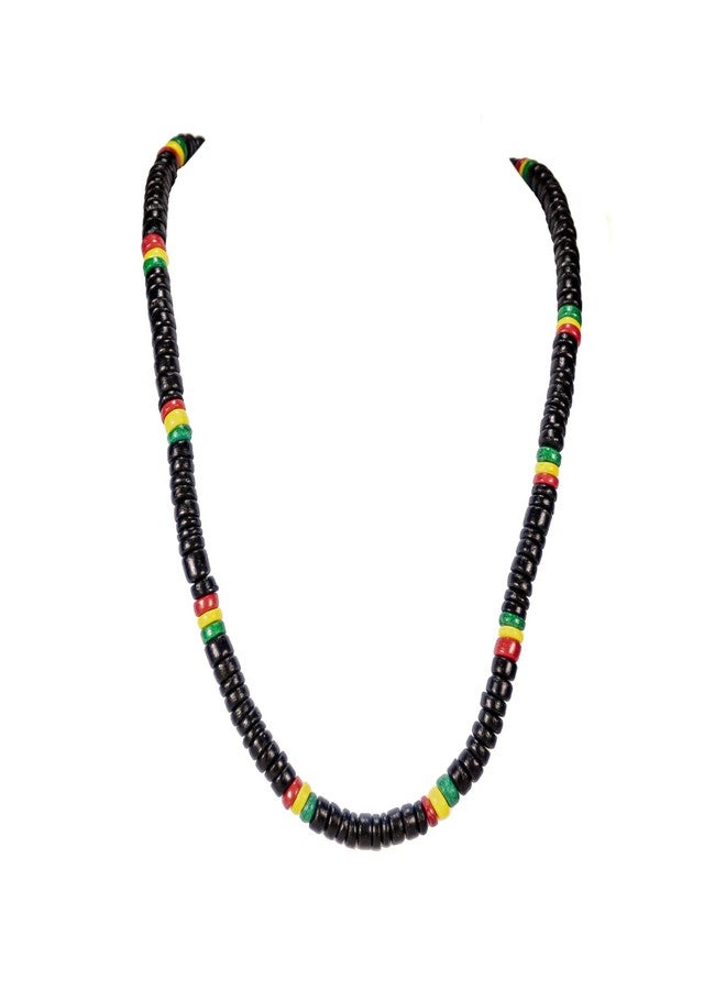 BlueRica Black & Rasta Coconut Shell Beads Necklace (24") - Image 1